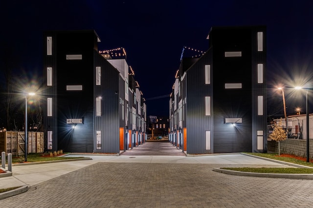 property at night with fence