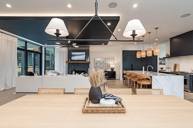 interior space with recessed lighting and light wood-style floors