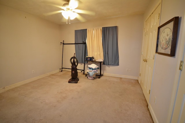 798 Buffalo Valley Rd, Cookeville, TN 38501 - exercise room with ceiling fan, baseboards, and light colored carpet