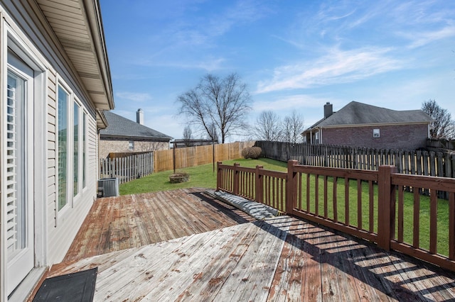 deck featuring a lawn and a fenced backyard