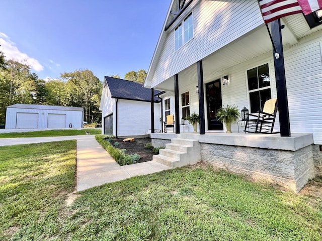 exterior space with a yard and a porch