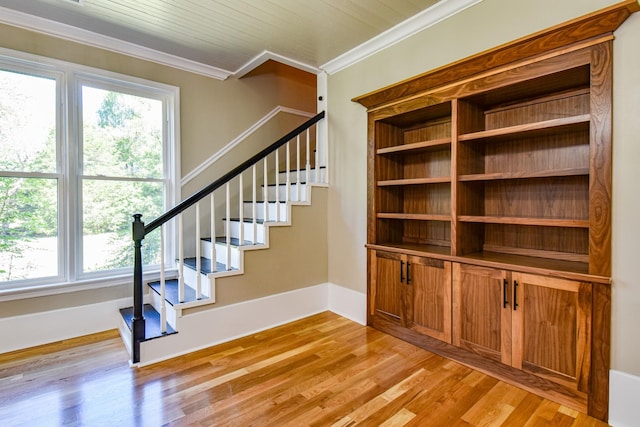 3635 Old Williamsport Rd, Williamsport, TN 38487 - staircase with ornamental molding, baseboards, and wood finished floors
