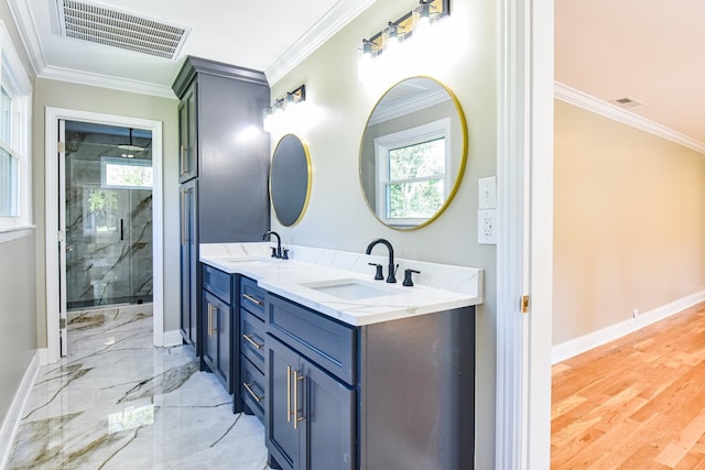 3635 Old Williamsport Rd, Williamsport, TN 38487 - full bathroom with ornamental molding, a sink, visible vents, and baseboards