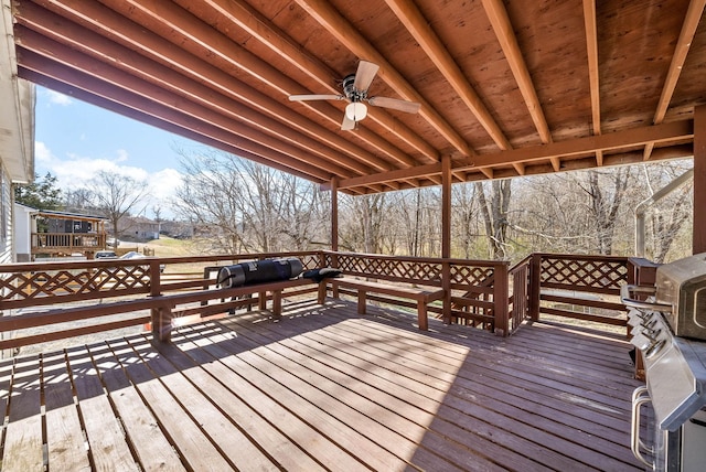 wooden terrace with ceiling fan