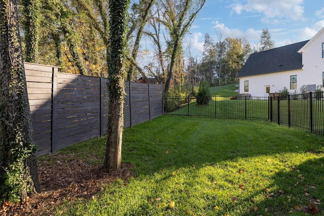 view of yard with a fenced backyard