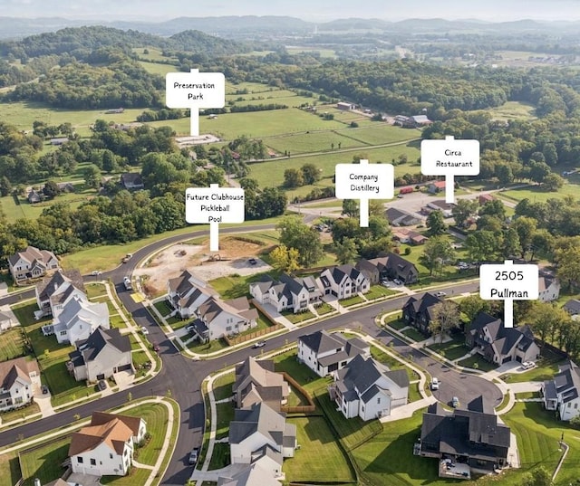 birds eye view of property with a residential view