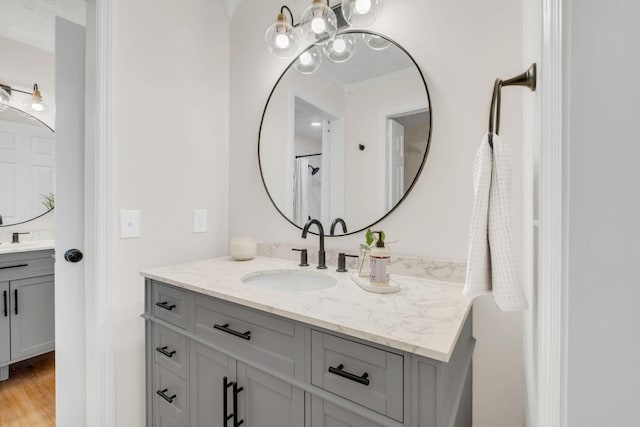 bathroom with vanity and wood finished floors