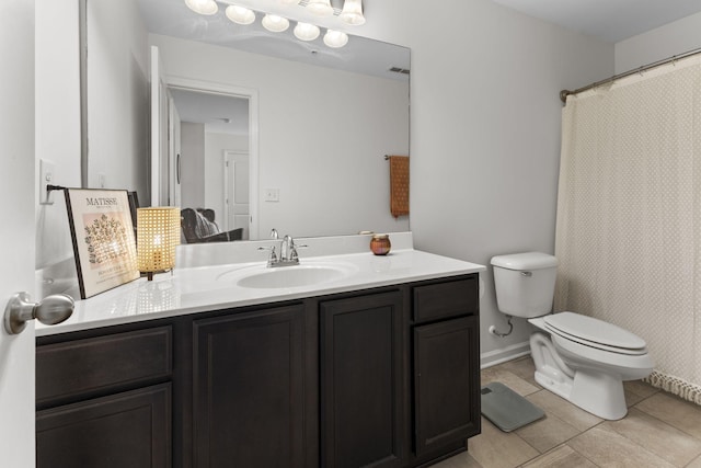 bathroom with tile patterned flooring, visible vents, vanity, and toilet