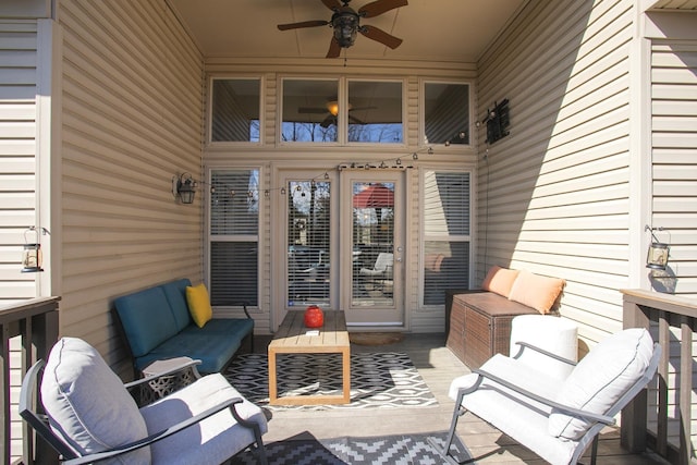 view of patio / terrace featuring ceiling fan and outdoor lounge area