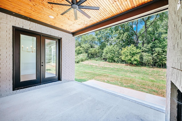 view of patio / terrace featuring french doors and a ceiling fan