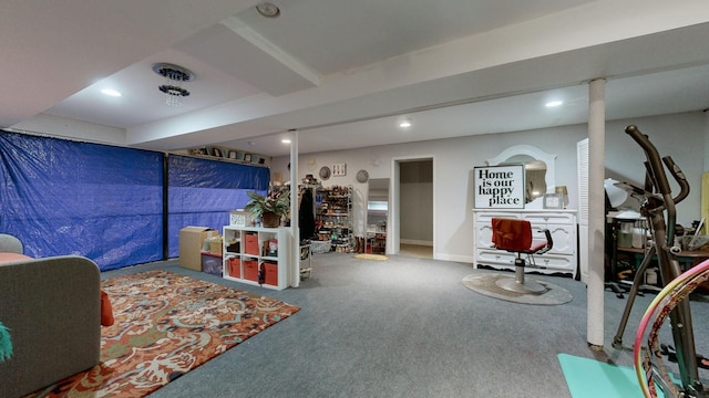 interior space featuring carpet and recessed lighting