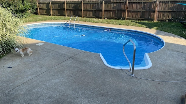 view of swimming pool featuring a fenced in pool and fence