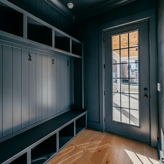 mudroom featuring a healthy amount of sunlight and light wood-style flooring