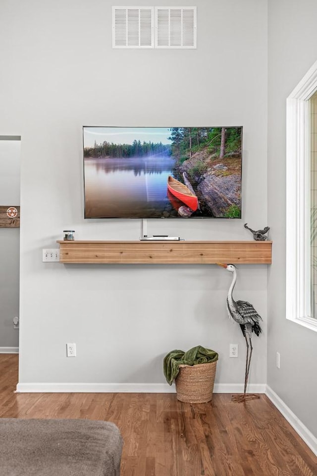 interior details with wood finished floors, visible vents, and baseboards