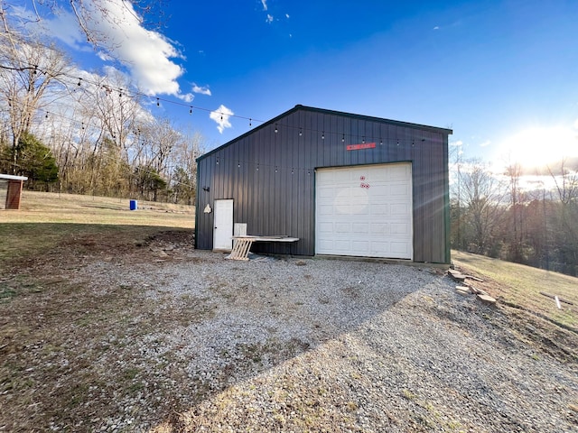 view of detached garage