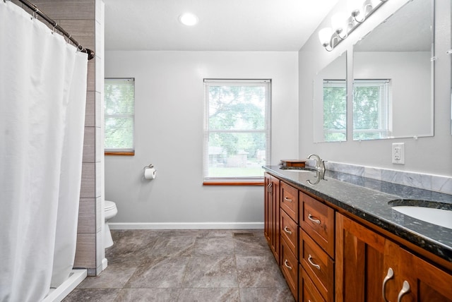 bathroom featuring double vanity, a sink, and a wealth of natural light