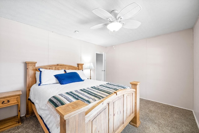 bedroom with ceiling fan and carpet