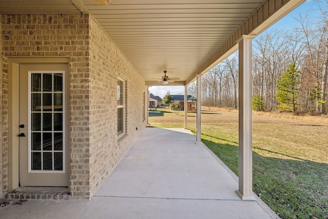 view of patio / terrace featuring ceiling fan