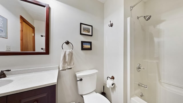 full bathroom with toilet, shower / bathtub combination, and vanity