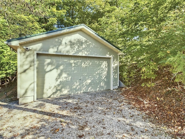 view of detached garage