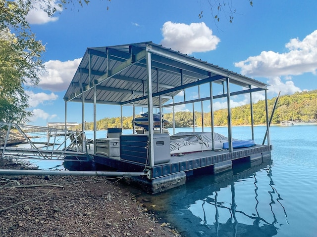 view of dock featuring a water view