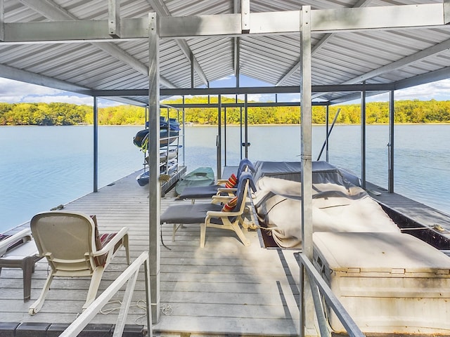 dock area featuring a water view and boat lift