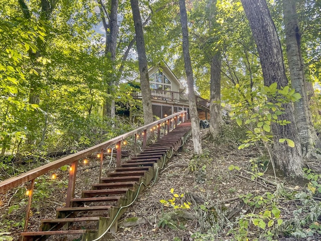 view of yard featuring stairway