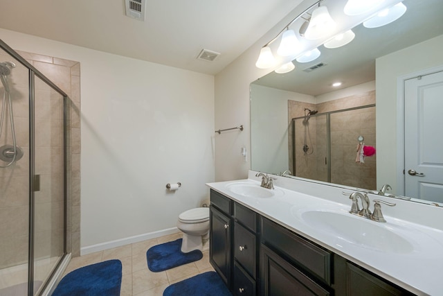 full bath with a stall shower, a sink, and visible vents