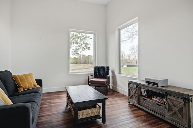 living area featuring baseboards and wood finished floors