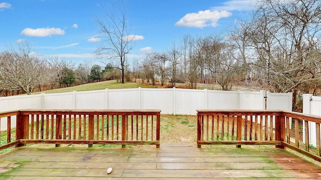 wooden deck with a fenced backyard