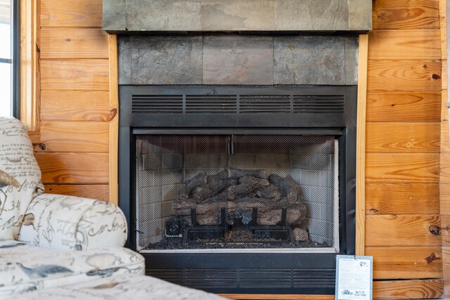 interior details featuring a fireplace