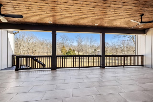 998 Iron Hill Rd, Burns, TN 37029 - unfurnished sunroom featuring ceiling fan and wooden ceiling