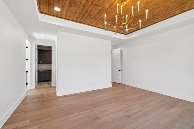 998 Iron Hill Rd, Burns, TN 37029 - empty room featuring light wood-style floors, wooden ceiling, a raised ceiling, and baseboards