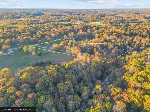 birds eye view of property featuring a view of trees