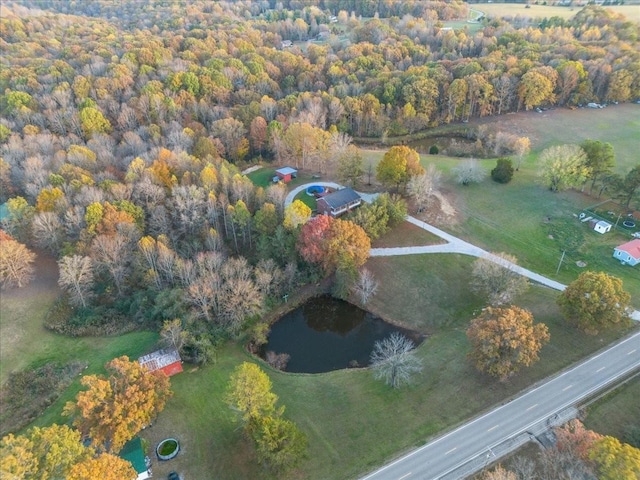 birds eye view of property with a forest view