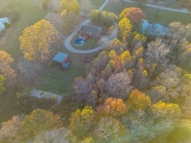 birds eye view of property with a forest view