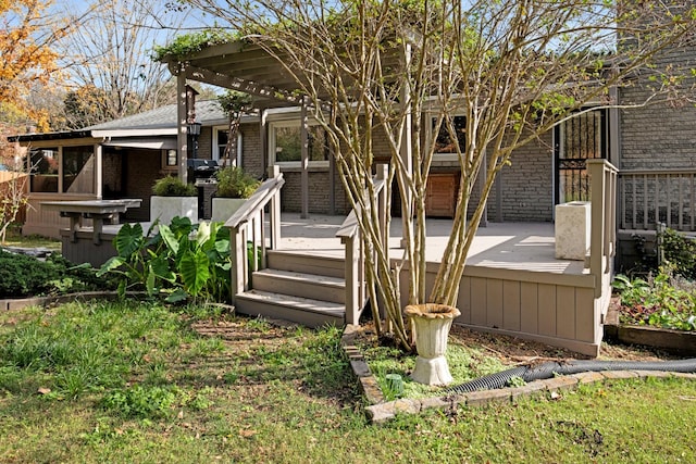 exterior space with a deck and brick siding