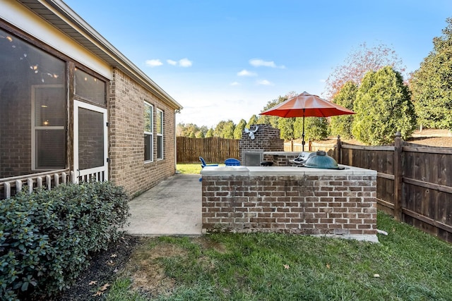 view of patio / terrace with exterior kitchen and a fenced backyard