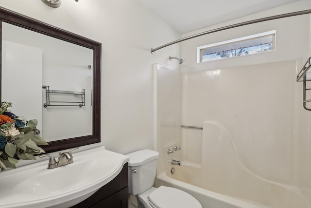 full bath featuring shower / tub combination, vanity, and toilet