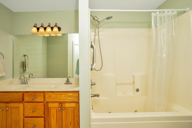 full bath with shower / bath combo, a sink, and double vanity