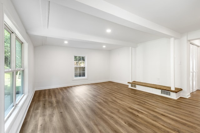 unfurnished room featuring recessed lighting, visible vents, baseboards, and wood finished floors