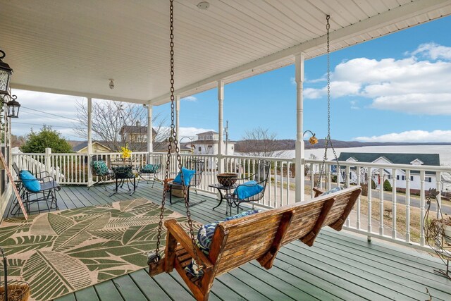 deck with a residential view