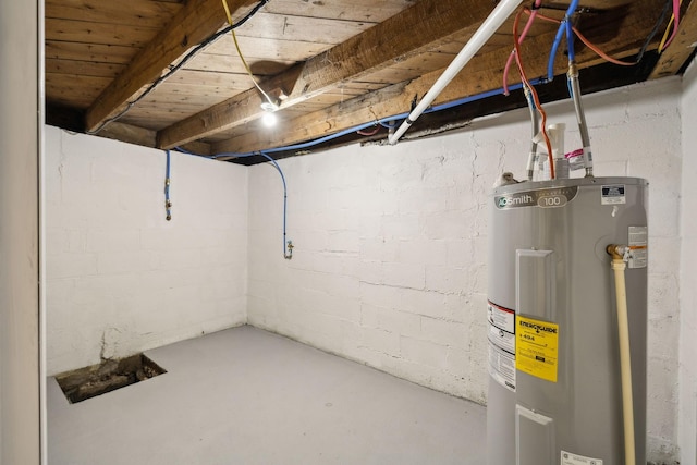 unfinished basement with water heater