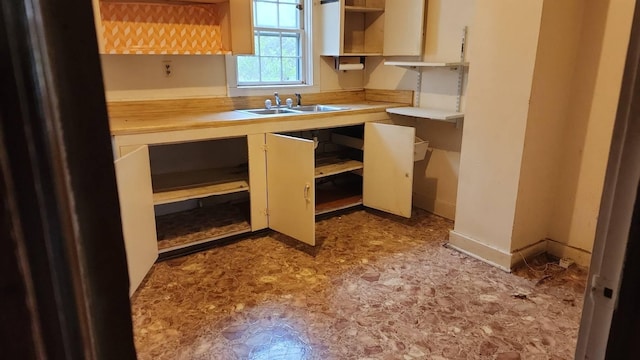 164 Willie Six Rd, Sewanee, TN 37375 - kitchen featuring light countertops, a sink, baseboards, and open shelves