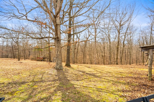 view of yard featuring a wooded view