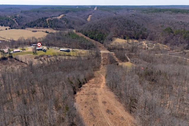 birds eye view of property featuring a rural view and a view of trees