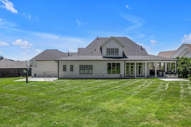 7108 Mason Grove Ct, College Grove, TN 37046 - rear view of property featuring a patio, a lawn, and a shingled roof