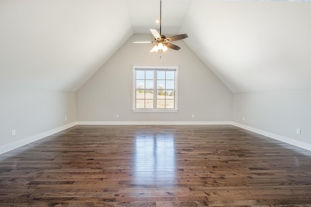 64 Harbor Pt, Lebanon, TN 37087 - bonus room featuring dark wood-style flooring, ceiling fan, vaulted ceiling, and baseboards