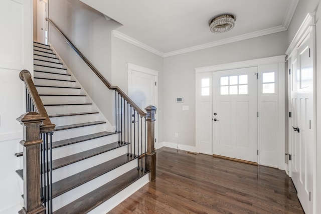 64 Harbor Pt, Lebanon, TN 37087 - entrance foyer featuring ornamental molding, wood finished floors, stairway, and baseboards