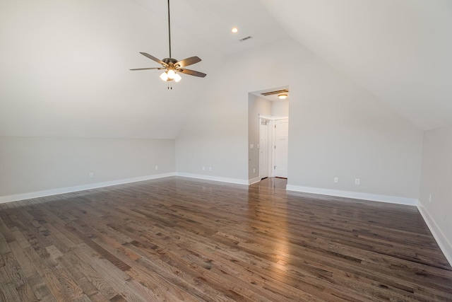 64 Harbor Pt, Lebanon, TN 37087 - additional living space with lofted ceiling, ceiling fan, dark wood finished floors, baseboards, and recessed lighting